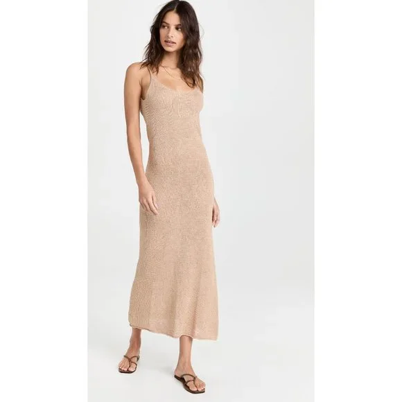 chinese dress ladies Onia Womens Textured Sweater Scoop Linen Maxi Dress, L, Black